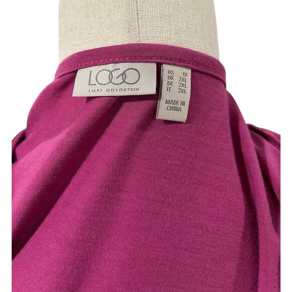 LOGO by Lori Goldstein Cotton Modal Tunic with Eyelet Ruffle Size 1X Pink EUC - Picture 2 of 5